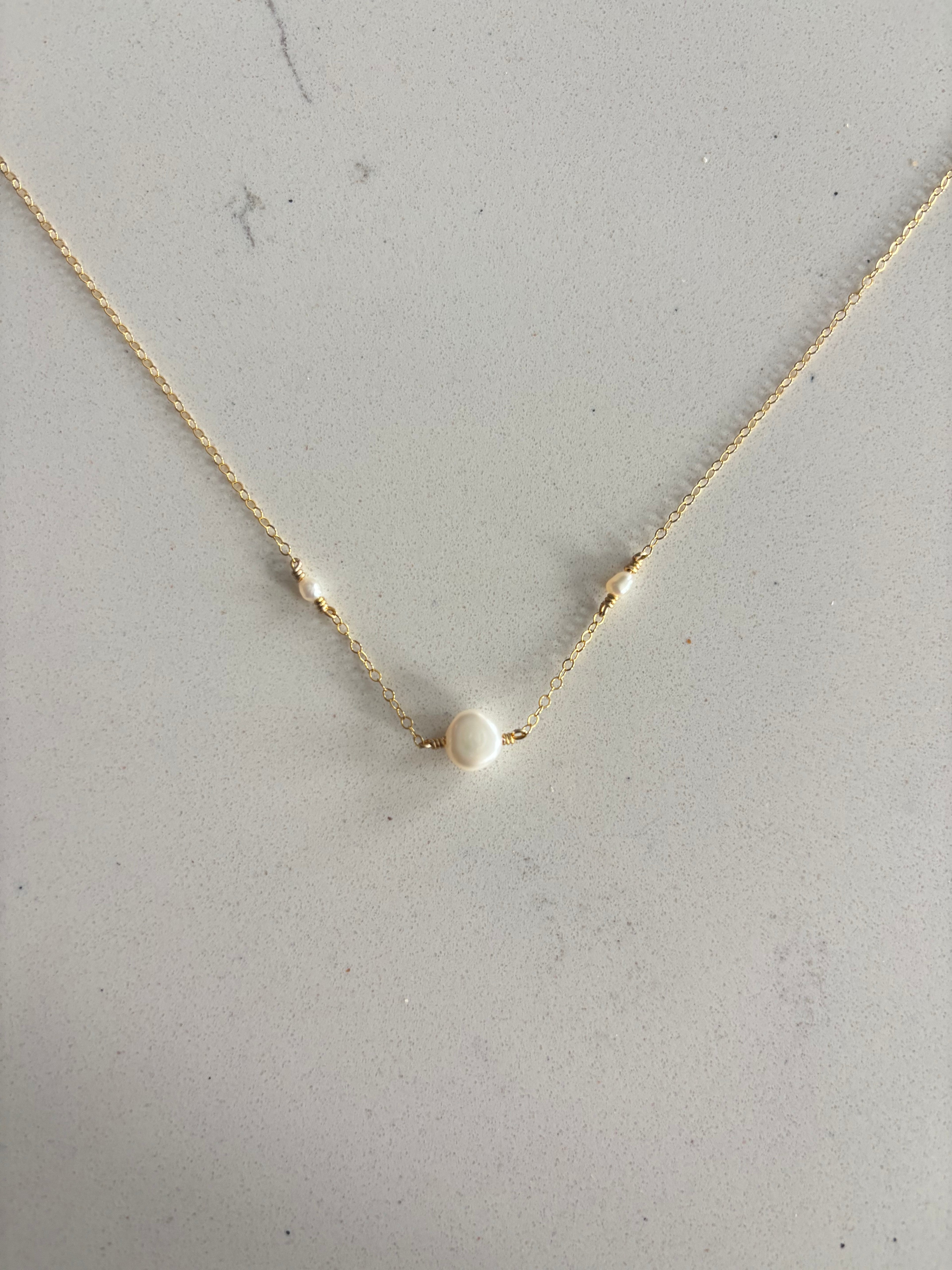 3 Pearl Necklace 14k Gold Filled or Sterling Silver