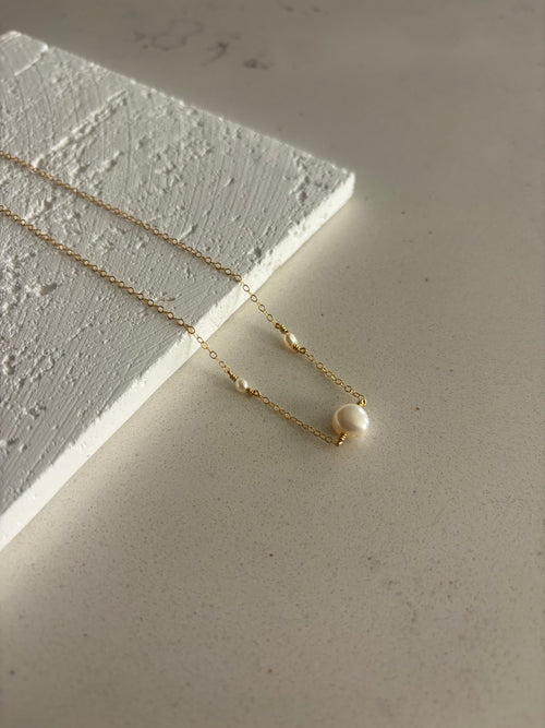 3 Pearl Necklace 14k Gold Filled or Sterling Silver